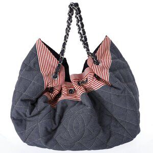 CHANEL Coco Cabas GM Hobo Tote A46887 Blue Red Navy Denim